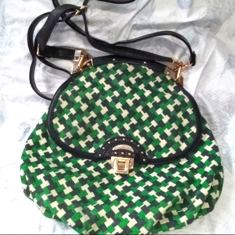 Juicy Couture Green, White and Black Crossbody Hand Purse.